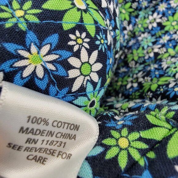 Floral 100% Cotton Backpack‎ Daisy Blue Green Attached Matching Wallet - Picture 8 of 10